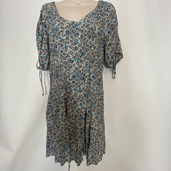 Free People Laced Up Mini Dress Medium Blue Black  Bohemian Cottagecore Boho - Picture 3 of 14